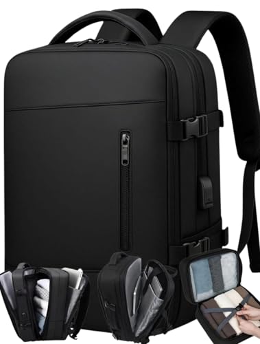 Mochila de Viagem, Mochila Feminina, Mochila Masculina, Mala de Mão10kg, Notebook, Reforçada, Grande, Resistente, Impermeável, Expansível, Escola, Trabalho, Preta, (Preta Modelo 2)