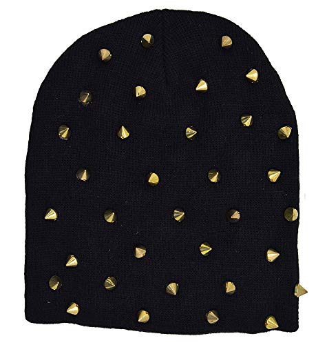 ACCmall Black Knit Beanie Cap Studs Warm Beanie Hat