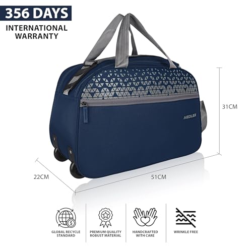 Image of M MEDLER Sentro Wheel Duffle Bag | Waterproof Strolley Duffle Bag | 2 Wheel Duffel Bag | Luggage Bag with Adjustable Strap - (Midnight Blue)