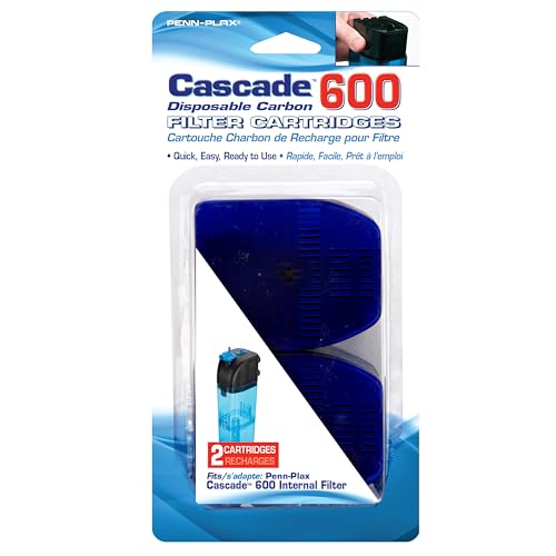 Penn-Plax Cascade 600 Filter Replacement Carbon Cartridges (2 Pack) – Provides Chemical Filtration for Freshwater and Saltwater Aquariums