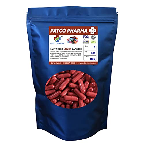 PATCO PHARMA RAW MATERIALS & EQUIPMENTS Size 0 Red Empty Gelatin Pill Capsule - Gluten Free Halal Certified For Diy Powder Filling (Pack Of 500) (B09BCK5BJP) Amazon Price History, Amazon Price Tracker