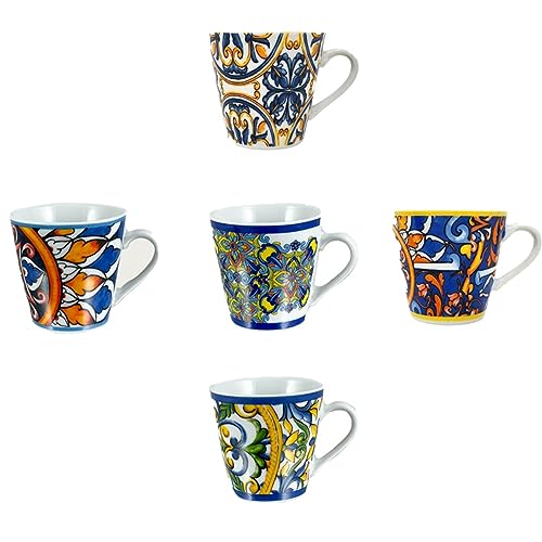 DETERMONDO- Set misto 5 tazzine caffe particolari Costiera Amalfitana - Porcellana - Idea Regalo- Tazzine caffè Moderne - Tazzine Caffe Colorate 75 ml
