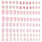 96 PCS False Nails, Waterproof Durable Press on Nails for Girls, Flower Fake Nail Stickers, Self Adhesive Nail Art Kit for Parties, Halloween, Daily Wear