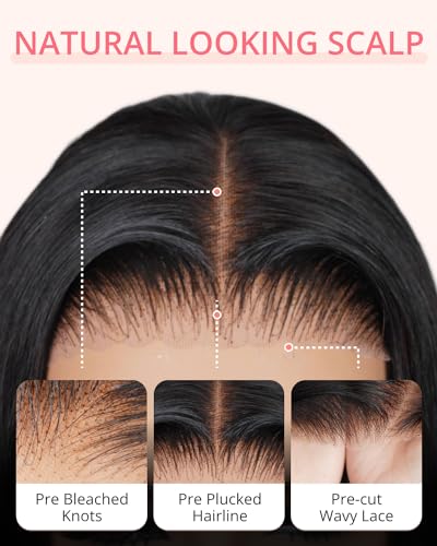 MEGALOOK Salon-Quality Ready to Go Glueless Wigs Human Hair 5x6 Pre Cut HD Lace Front Wig 12A Silky Straight Wig Human Hair Real Pre plucked Bleached Tiny Knots 14 Inch - Image 4