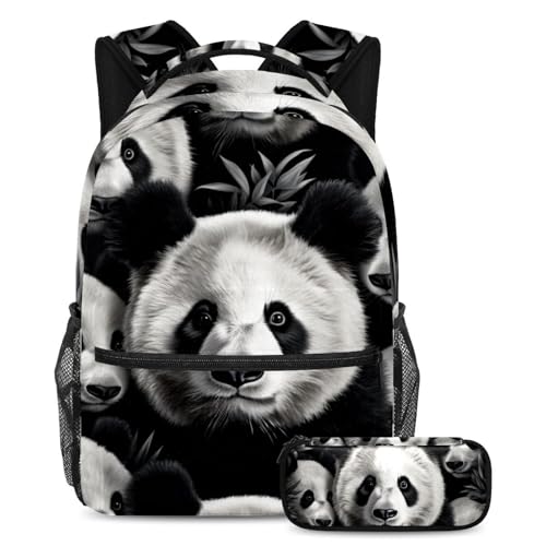 Cartable panda motif floral avec sac à dos et trousse pour enfant - Set scolaire grand format