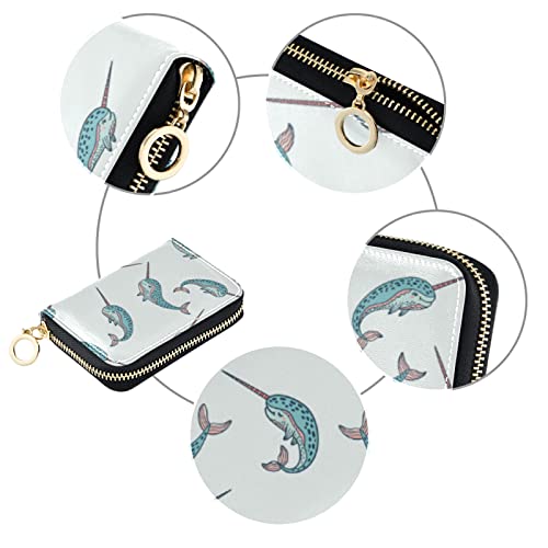 OTVEE Cute Narwhals RFID Credit Card Wallet, Microfiber Leather Zipper Card Case Holder for Women3