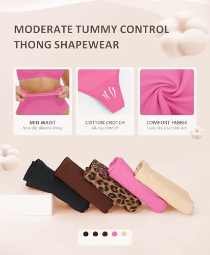 Image of FeelinGirl Thong Shapewear Tummy Control Mid Waisted Seamless Shapewear for Women Moderate Compression