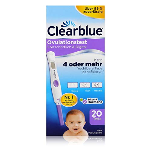 Clearblue Kit de prueba de ovulación de fertilidad avanzado y digital. Se ha comprobado que duplica las posibilidades de quedar embarazada, 1 soporte de prueba digital y 20 pruebas
