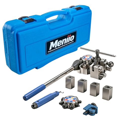 Meniio Brake Line Flaring Tool Kit 37 & 45 Double/Bubble/Single Flares All-in-One Tubing Flaring Tool with Cutter & Deburring Tool for 3/163/8 Brake Fuel & Transmission Lines