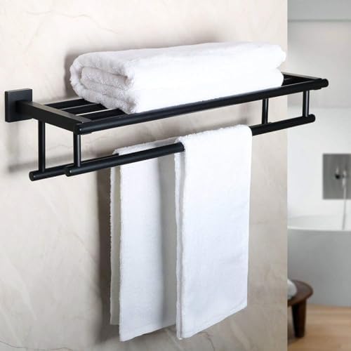 Alise GZ8000-B Bathroom Lavatory Towel Rack Towel Shelf with Two Towel Bars Wall Mount Holder,SUS 304 Stainless Steel Matte Black