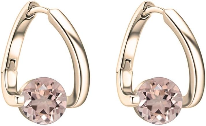 Round Cut Morganite Twisted Hoop Earrings For Women, 14K Gold Plated Silver Morganite Huggie Hoop Earrings
