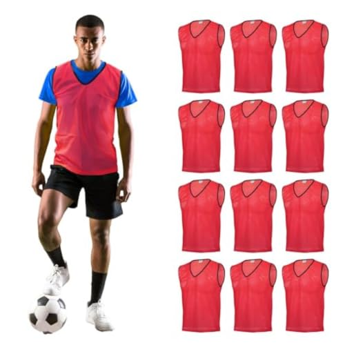 GSI Sport-Pinnies 12 Stück Einheitsgröße für Jugendliche/Erwachsene 5 Farboptionen Fußball Basketball-Trainingsweste rot L