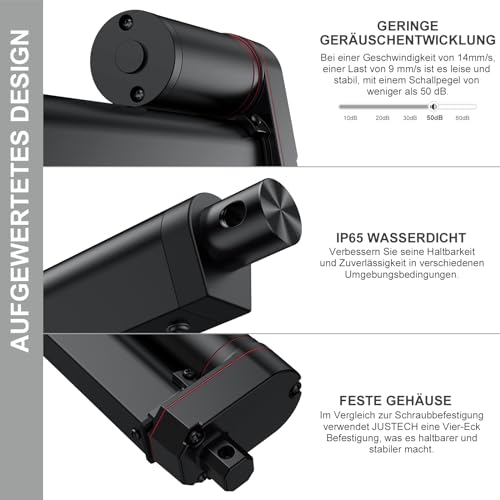 Justech Linear Actuator 300mm Linearantrieb 1000N IP65 Wasserdicht 14mm/s Motor Lineartechnik Aktuatoren Linearmotor Verstellantrieb Toröffner hubzylinder mit CE & RoHS 12V DC Electric Motor DIY