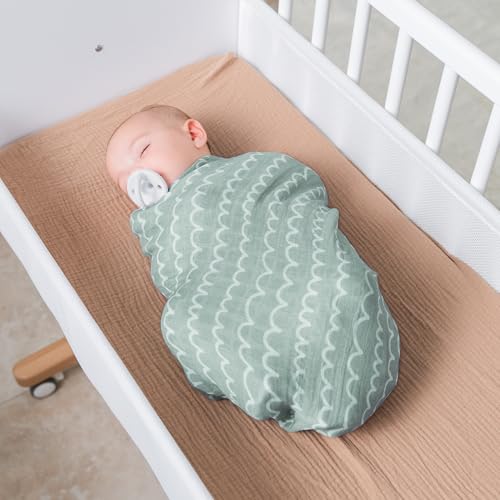 Image of Comfy Cubs Muslin Swaddle Blankets Pack of 4, 47 x 47 Inches, Soft Cotton Baby Blanket Set, Large Multipurpose Swaddling Wraps for Newborns - Self-Soothing Swaddle - Sun, Rainbow, Rain, Doodle