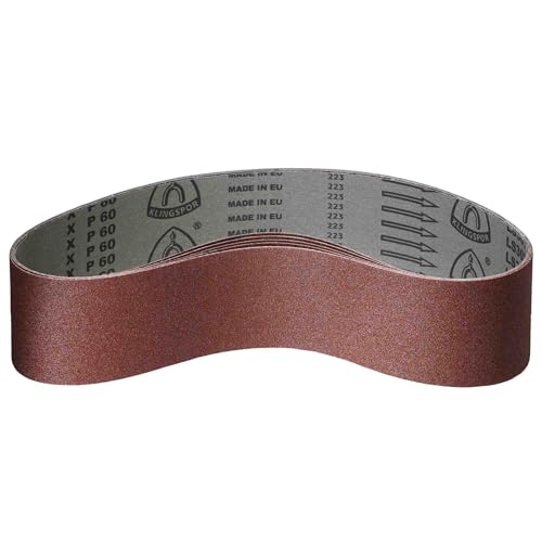 Klingspor Korund Schleifband – 180 x 1550 mm – Körnung P100 – 5 Stück – für Holz & Metall – reißfeste halbflexible Gewebeunterlage – Profi-Schleifbänder für Bandschleifer und Kantenschleifmaschinen