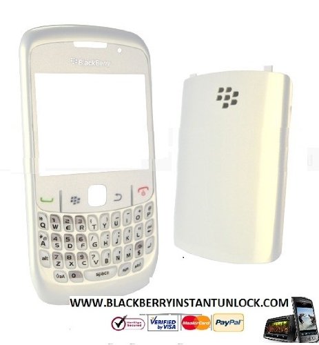 Original Genuine OEM BlackBerry Curve 8520 White Full Housing Faceplate Fascia Plate Panel Cover Case Repair Replace Replacement+Keyboard Keypad Key Keys Button Buttons+Lens+Chassis