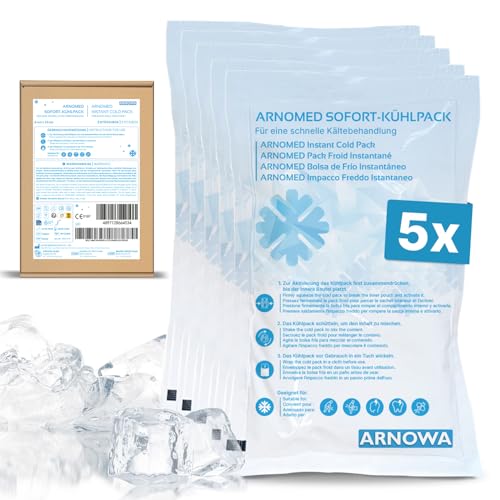 5x ARNOMED® Einweg Sofort Kühlpads 8x13cm, Direkt Kühlpack zum Knicken, Instant Cold Packs für Schwellungen & Verletzungen, Einweg Kältekompressen für Sport & Erste Hilfe, Coolpack