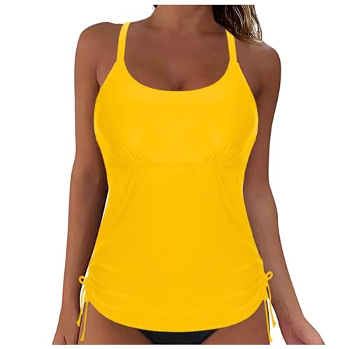 WWricotta Traje de baño con Cordones para Mujer, Tops con Aros, Bikini de Cobertura Completa, Top Push Up, Top Corto para Nadar, Traje de baño con Lazo en la Espalda, Tops, en Tissu Extensible