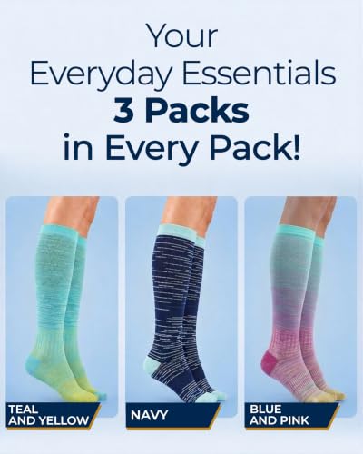 Image of Pembrook Bamboo Viscose Light Compression Socks - 3 Pairs | 8-15 mmhg Compression Socks | Knee High Comfort Support Socks