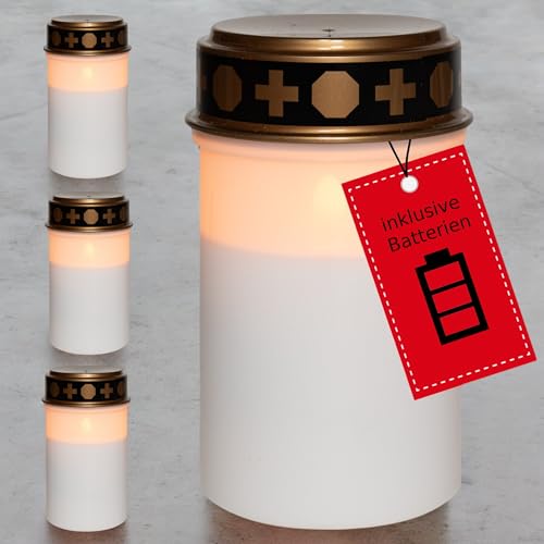 Novaliv Luz LED para tumba con batería, 4 quemadores permanentes, efecto parpadeante, incluye pilas, velas de cementerio, vela conmemorativa, vela de tumba, luz eterna, vela de luto, velas LED