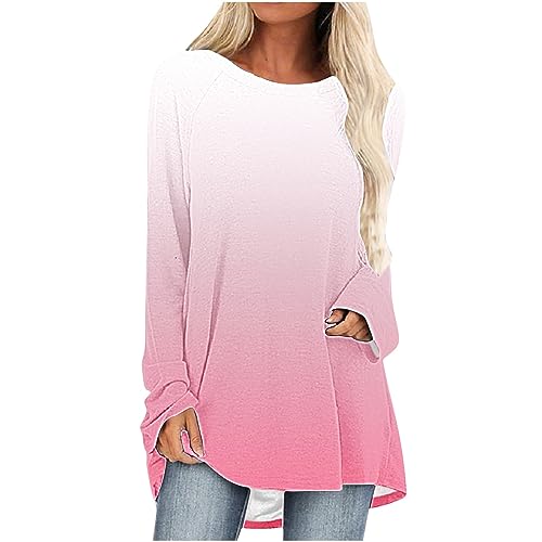 Women's Casual Long Sleeve Tunic Tops Fashion Gradient Color Crewneck T Shirts Loose Fit Flowy for Leggings