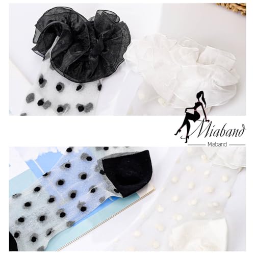 Image of Ruffle See Through Socks Dot Lace Sheer Socks Tulle Cool Mesh Ankle Sock for Women 2 Pairs
