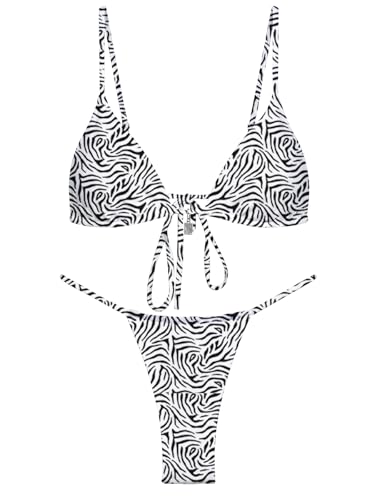 Image of OWICA Women's Sexy Triangle Bikini Sets Cheeky Thong Swimsuit Adjustable Spaghetti Straps Bathing Suit