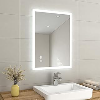 EMKE 500 X 700 mm Backlit Illuminated Bluetooth Bathroom Mirrors with Shaver Socket, Wall Mounted Multifunction Bathroom Vanity Mirror with LED Lights and Demister Pad, Energy-Saving LED Smart Mirrors