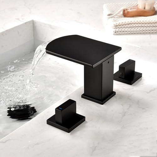 Robinet 3 trous cascade de lavabo noir mat pour pièce d'eau - 7