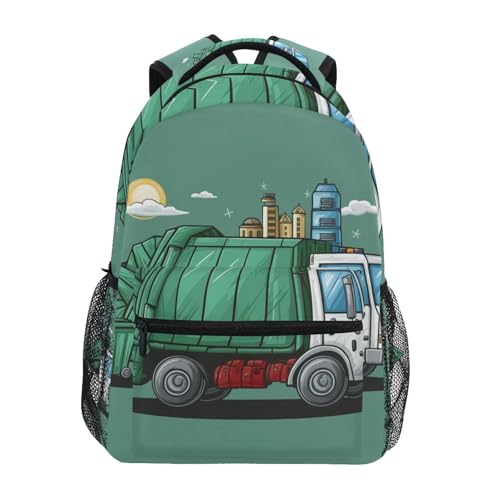 Garbage Truck Trash Bin Cartoon Boys Girls Kids School Backpacks Bookbag, School Bag Travel Backpack Daypack