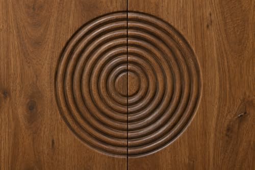 Image of Solid Wood Mandala Sideboard Cabinet with Sintered Stone Top for Living Room | Tubaq Finish Lacquered with Soft Close Hinges| 140 cm (W) x 39.8 cm (D) x 85 cm (H)