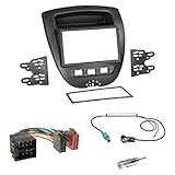  Einbauset: 2-DIN Radioblende - schwarz + ISO Adapter Set für Toyota Aygo / Citroen C1 / Peugeot 107 (05-14)