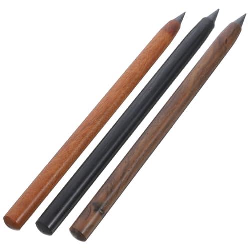 NUOLUX 3個 免削黒筆 軽量 永久筆跡保持 学生 画家向け 書きやすく便利なペン 花梨木 黒檀木 紫光檀使用 再利用可能で長持ち