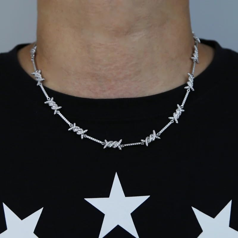 925 Sterling Silver Heart Barbed Wire Necklace For Men and Women - 14K Yellow Gold Barbwire Little Thorns Chain Choker Jewelry Gifts Barb Wine Necklace Gothic Hiphop Punk Little Thorns Chain Choker - Image 3