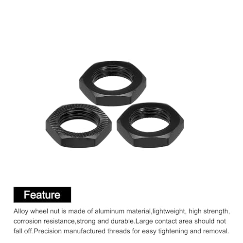 QUARKZMAN Aluminium 17mm RC Radmutter Gewinde M12x1,0mm Sechskant Radmuttern RC Radmutter für 1/8 RC Modellauto Lkw Geländewagen Aufgerüstete Teile Packung mit 4 (Schwarz)