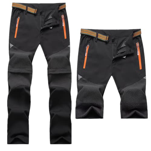 Daysskk Pantalones 2 en 1 con cremallera para niños, niñas, verano, senderismo, secado rápido y resistente al agua, 110-160, Negro , 152-158 cm