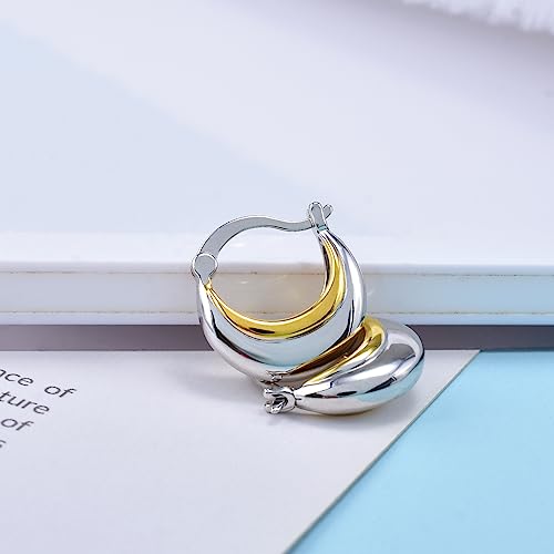 Hoop Earrings for Women Gold Silver Two Tone Earrings Polished Huggie Hoop Earrings Lightweight Chunky Hoops Hypoallergenic Jewelry for Daughter Mom Wife for Birthday Gifts3