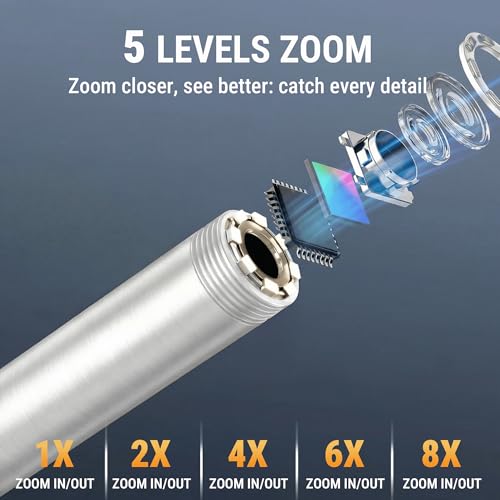 Cámara Endoscópica Flexible Articulada 360° con Pantalla IPS de 5", 1080P HD, Cable Semi-rígido de 4.9FT, Impermeable IP67 con 6 Luces para Automotriz y Plomería miniatura 4