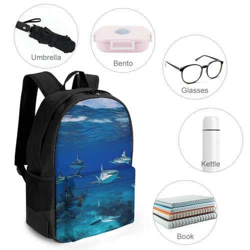 Blue Ocean Sea Shark Daypack Polyester Anti-Theft Multipurpose Bookbag Big Capacity Gym Outdoor Hiking Backpack With Adjustable Shoulder Straps4