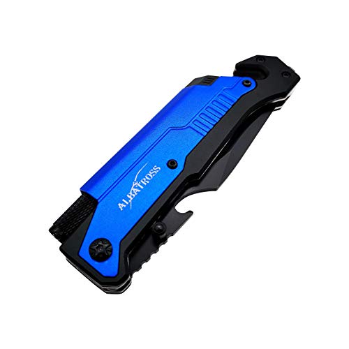 Image of ALBATROSS 6-in-1 Survival Tactical Military Folding Pocket Knives with LED Light,Seatbelt Cutter,Glass Breaker,Magnesium Fire Starter,Bottle Opener;Multi-Function Emergency Tool(Blue)