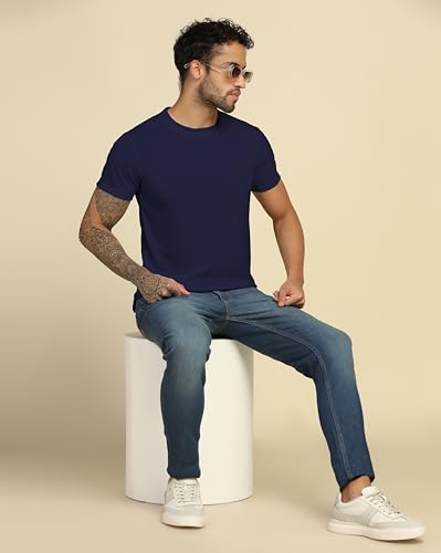 Image of VastraVibes Cotton Regular Fit T-Shirt Round Neck Casual Mens Plain Tshirt