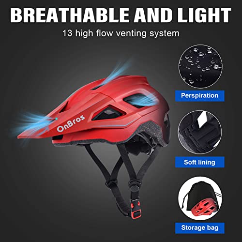 Bike Helmet, OnBros Cycle Helmet Men and Women, Scooter Skateboard MTB BMX Bike Helmet Lightweight, Mountain Bike Helmet with Visor, Bicycle Helmet 55-61cm - Image 6