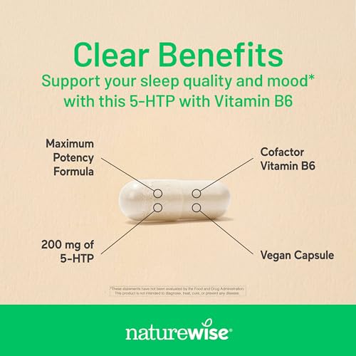 NatureWise 5-HTP 200mg Supplement from Griffonia Seeds with Cofactor Vitamin B6 - Mood Support and Natural Sleep Aid for Adults - Delayed-Release, Vegan - 60 Count[2-Month Supply] - image 3