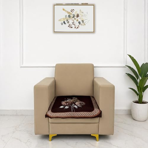 Image of Homerz 'Brooklyn Series' Premium Sofa Cover | Quilted Floral Design | Non-Slip Washable Sofa Protector | Soft Anti Slip Fabric (Brown, 1 Seater, Only Seat Cover)