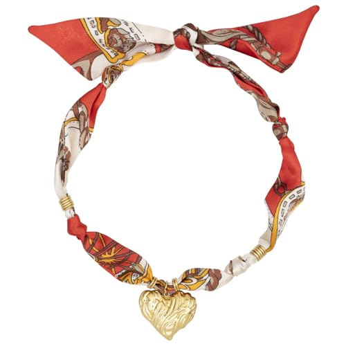 Scarf Necklace with Charm, Red/Orange/White/Pink/Blue Scarf Necklaces for Women, Silk Necklace with Gold Stainless Steel Charms, No Fading, Coming with Gift Box
