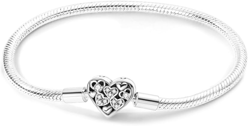 KUNSIR 925 Sterling Silver Snake Chain Bracelet Love with 5A Cubic Zirconia Bracelets for Women Teen