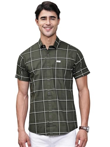 Image of Majestic Man Slim Fit Pure Cotton Half Sleeve Checked Casual Shirt