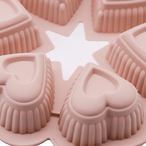 inki Herz Kuchenform Muffinform Muffinblech, 6-Kavität 3D Liebesherz Silikon Backformen, Antihaftbeschichtet, Silikonform in Herzform, Muffin Backform, für Seife,Schokolade,Gelee,Cupcake (Rosa)