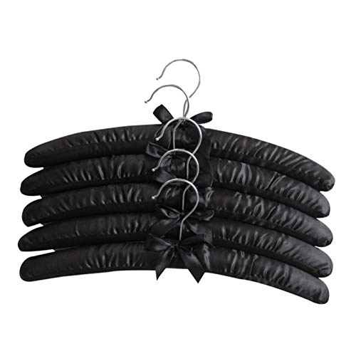 SODIAL15 Inch Large Satin Padded Hangers,Silk Hangers for Wedding Dress Clothes,Coats,Suits,Blouse (Black,5 Pack)