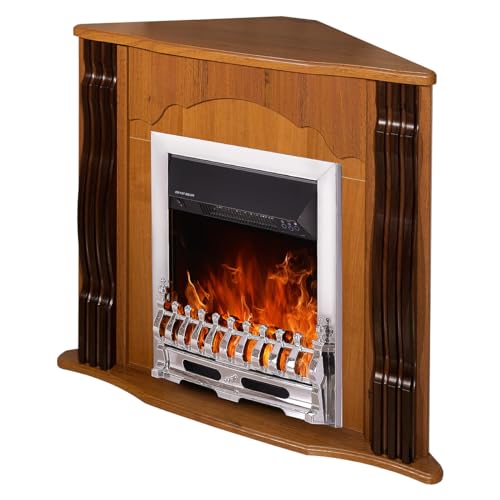 Camino Elettrico da Pavimento ad Angolo 88,2x95x47,3 cm Effetto Fiamma 2000W Clasic & Galileo silver Noce